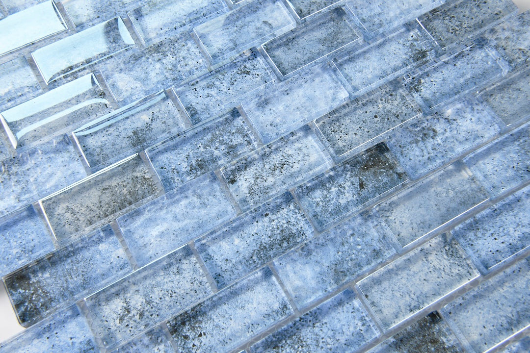 Crystal Aqua Sofia 1x2 Glass Mosaic Tile