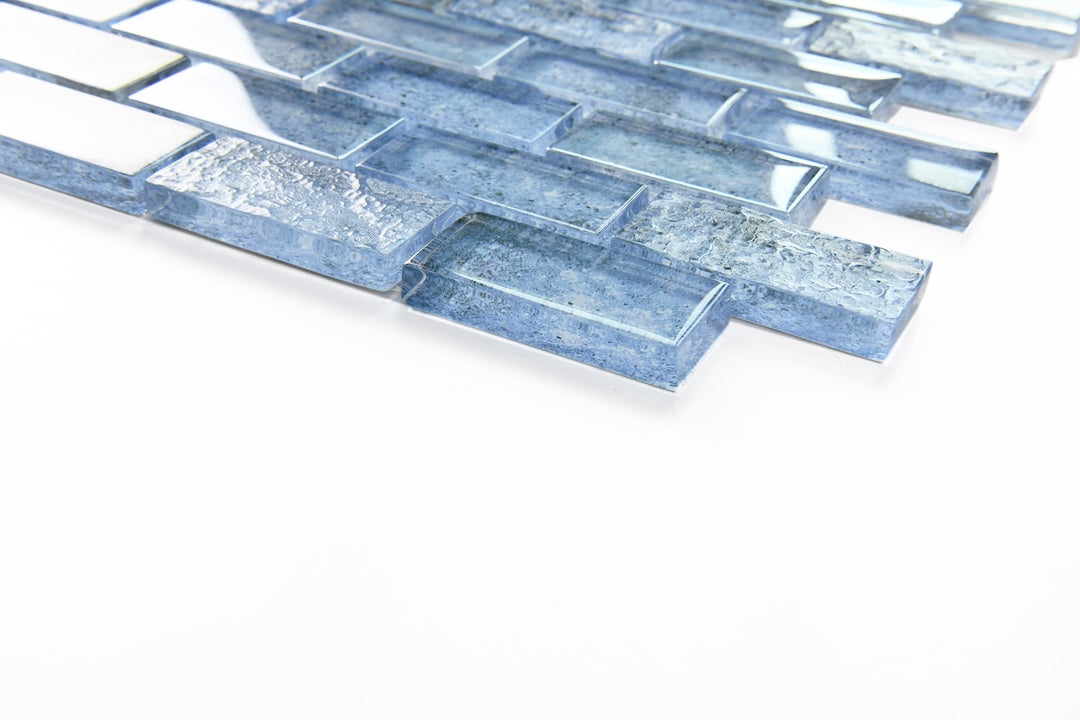 Crystal Aqua Sofia 1x2 Glass Mosaic Tile