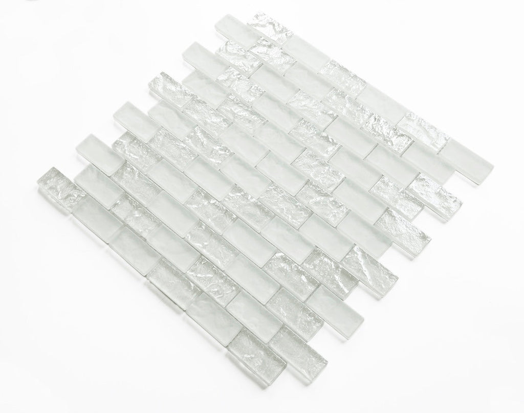 Crystal Aqua Soho White 1x2 Glass Mosaic Tile