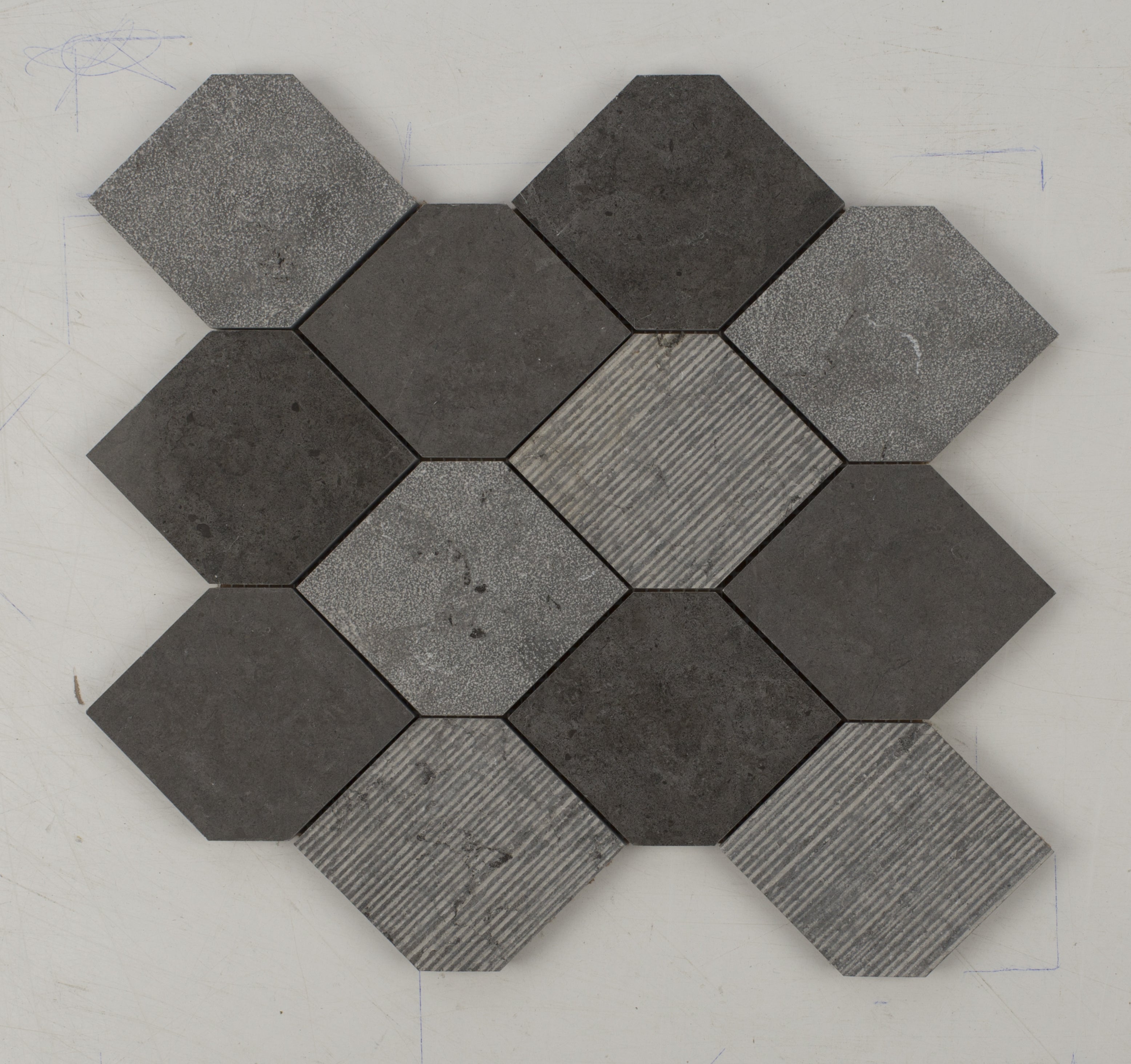 Milly Grey Stretch Hexagon Limestone Mosaic Tile