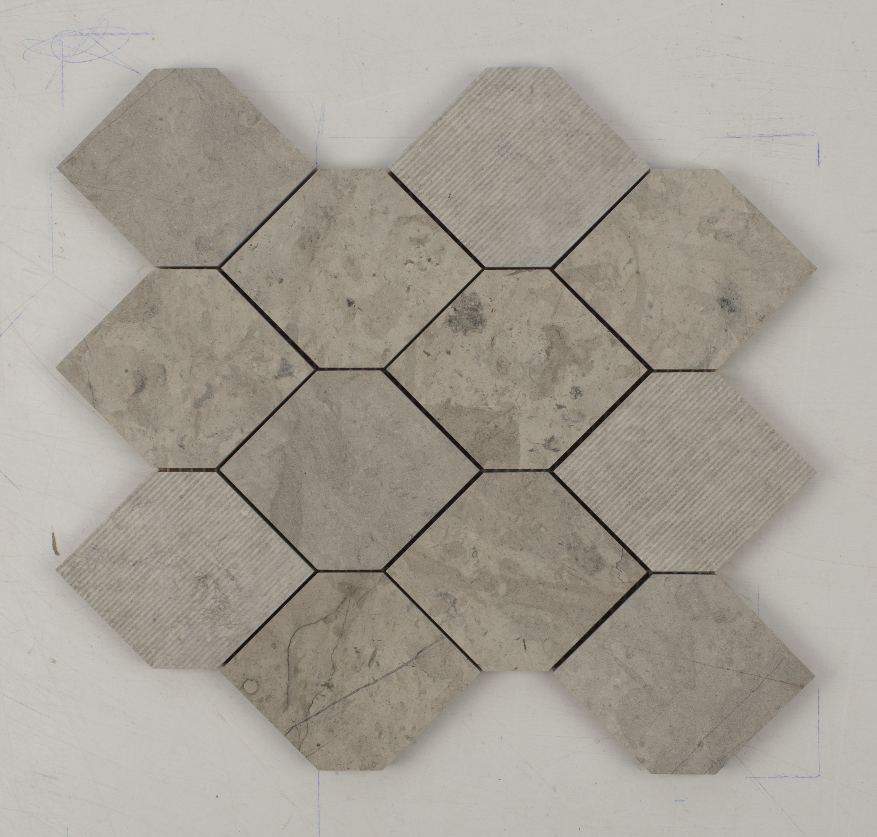 Thala Grey Stretch Hexagon Limestone Mosaic Tile