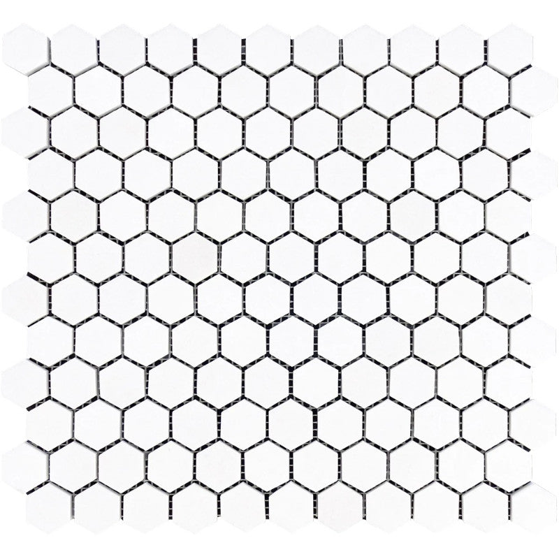Thassos White Marble Hexagon Mosaic Tile featuring premium natural stone in a hexagonal pattern.