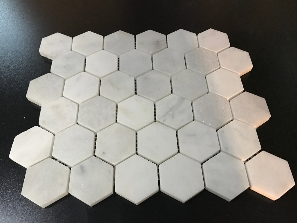 White Carrara Marble 2x2 Hexagon Polished Mosaic Tile