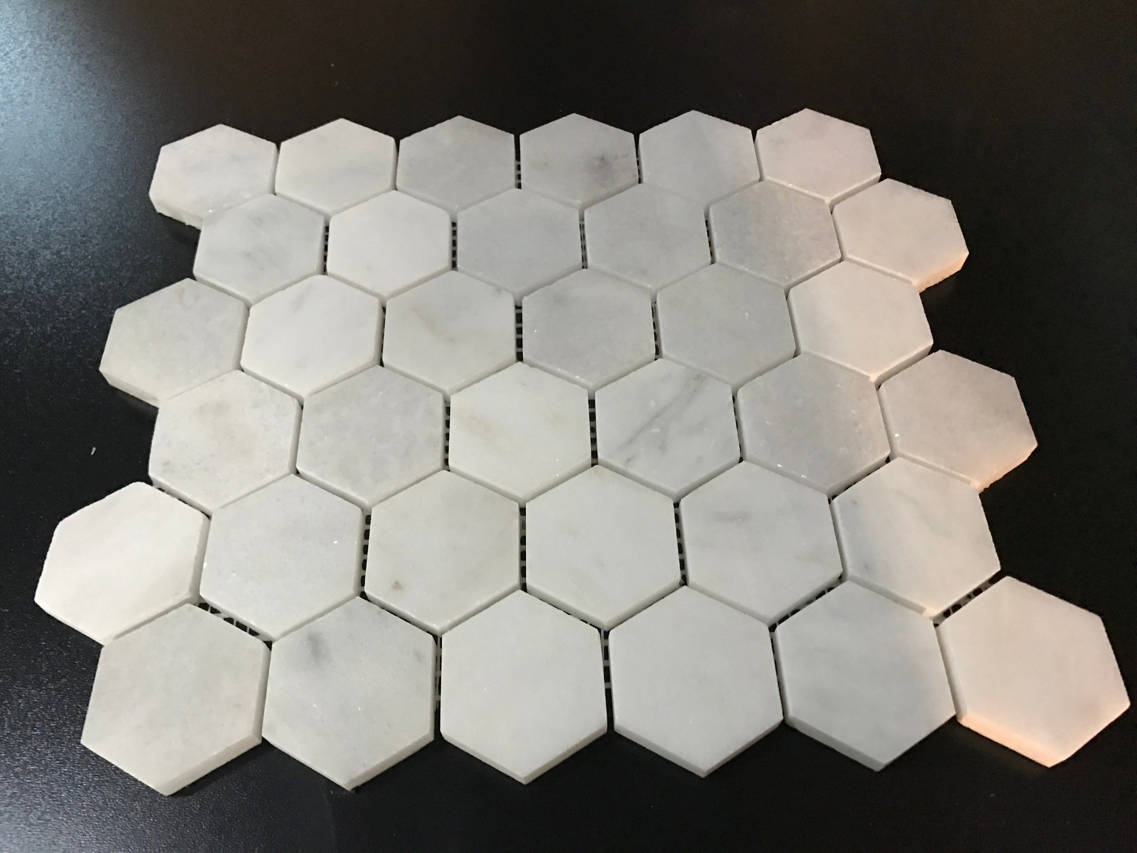 White Carrara Marble 2x2 Hexagon Polished Mosaic Tile