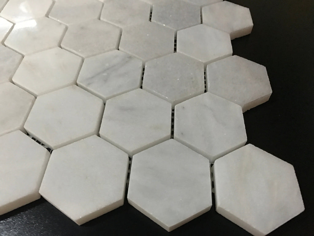 White Carrara Marble 2x2 Hexagon Polished Mosaic Tile