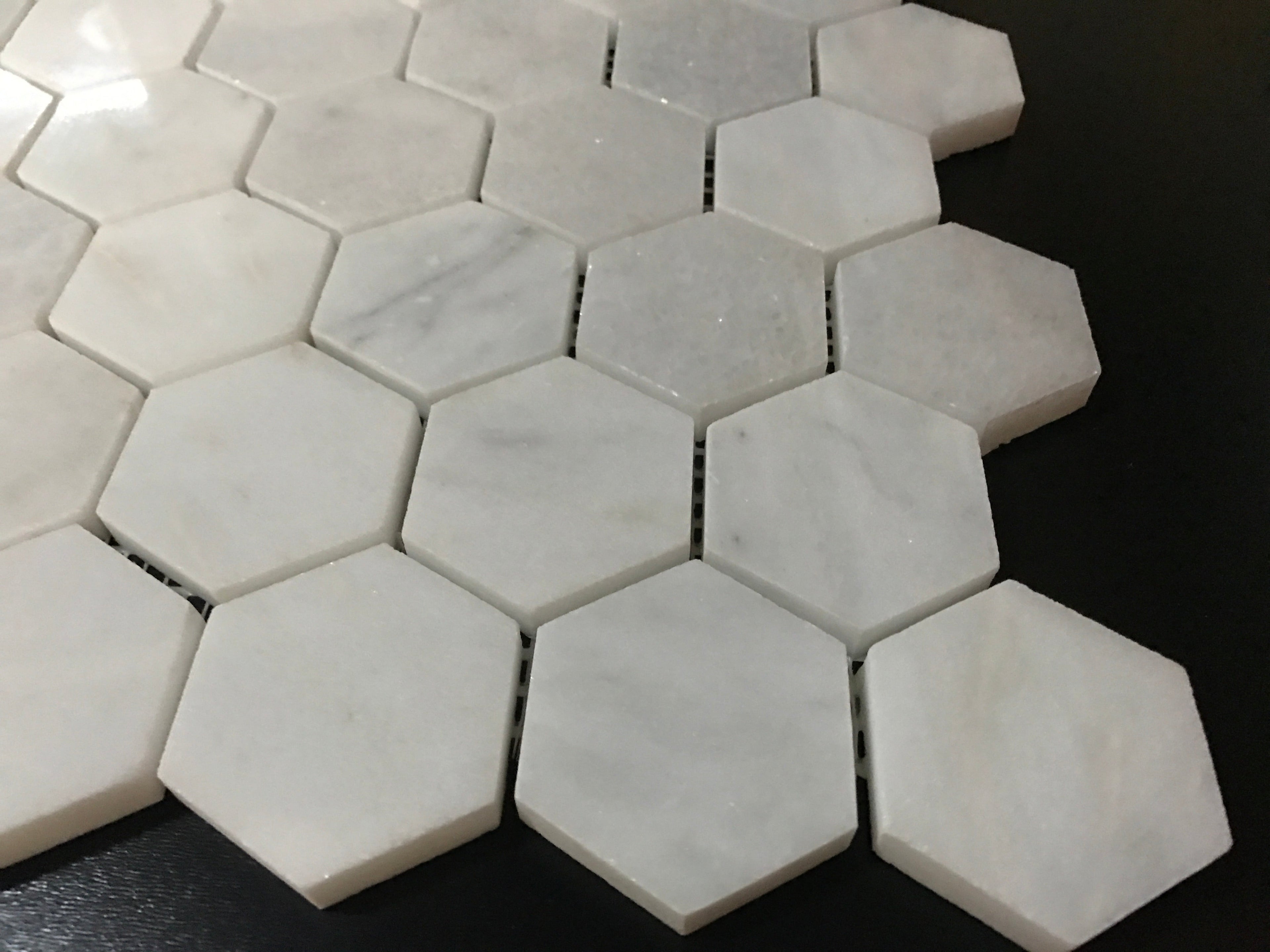 White Carrara Marble 2x2 Hexagon Polished Mosaic Tile