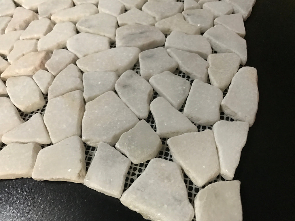 White Carrara Marble Pebble Tumbled Mosaic Tile