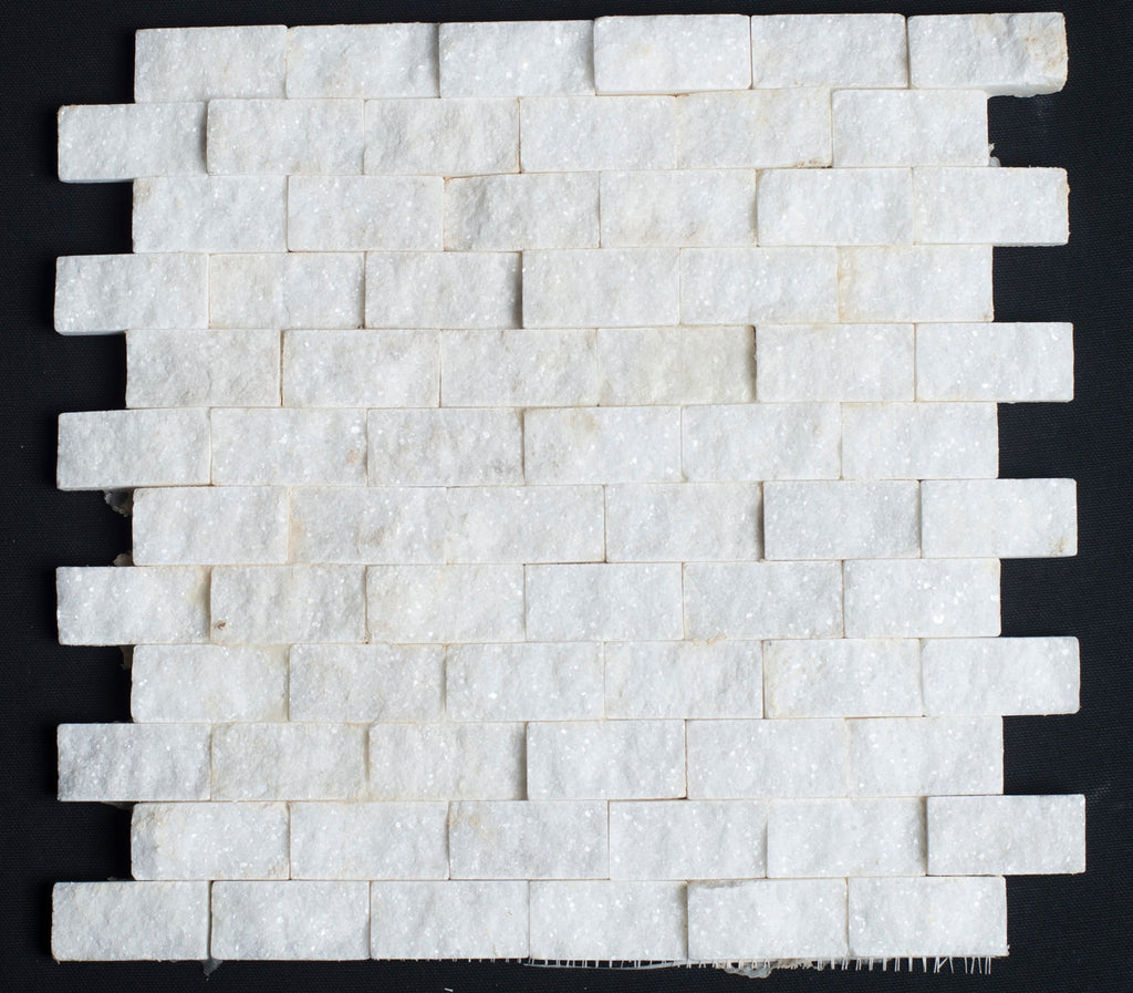 White Carrara Marble 1x2 Split Face Mosaic Tile