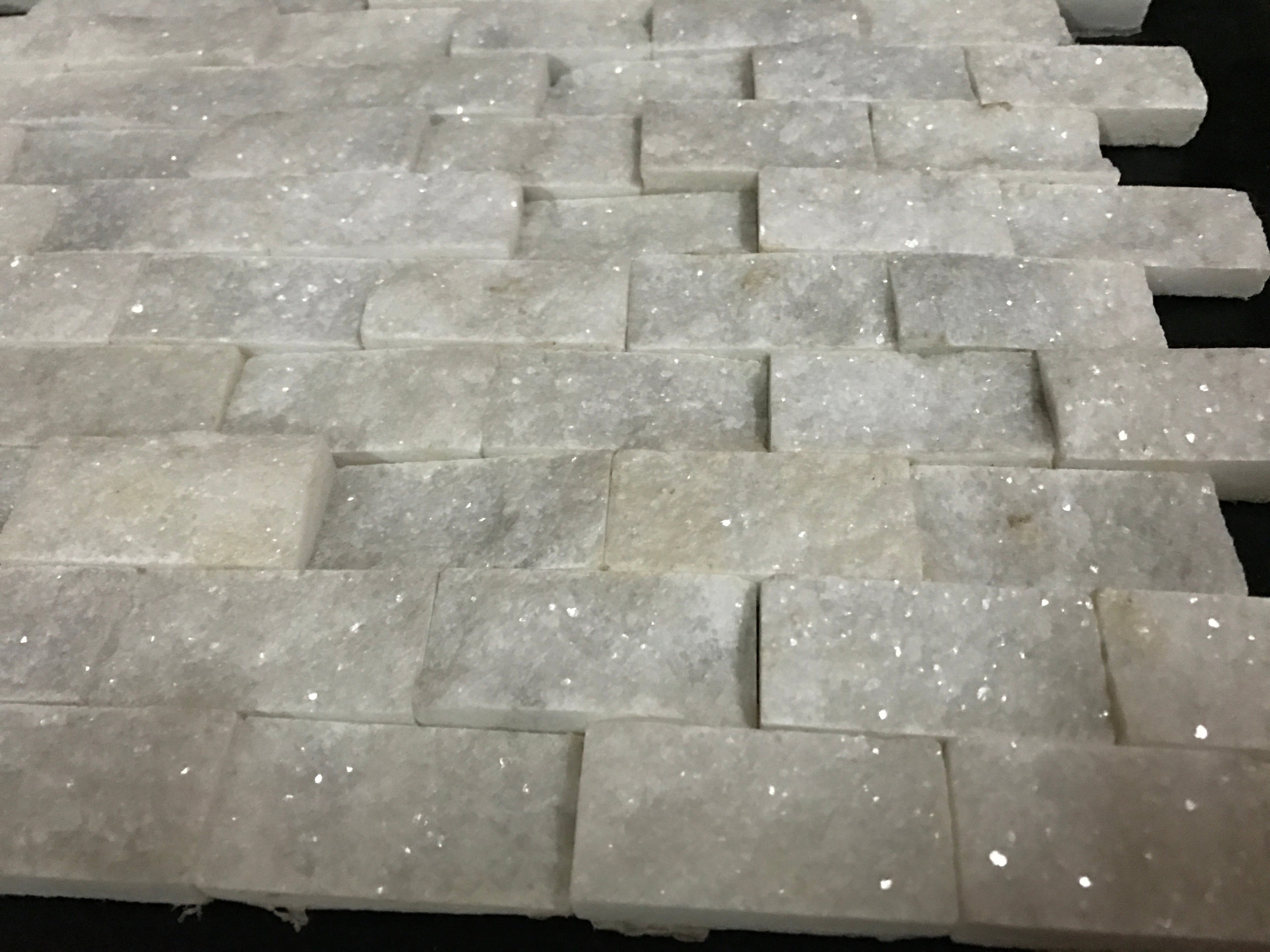 White Carrara Marble 1x2 Split Face Mosaic Tile