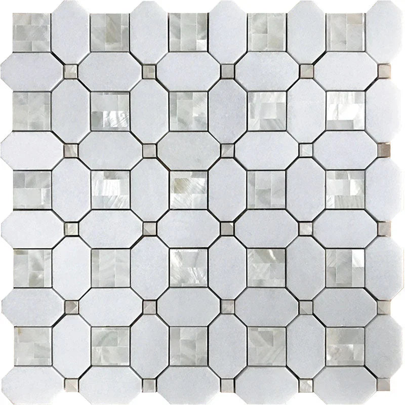 ALASKA ALASKAN PEARL Thassos/Shell Mosaic Tile.