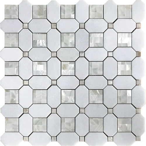 ALASKA ALASKAN PEARL Thassos/Shell Mosaic Tile.