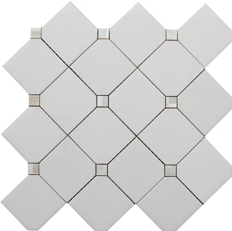ALASKA PEARL SQUARE Thassos/Shell Mosaic Tile.