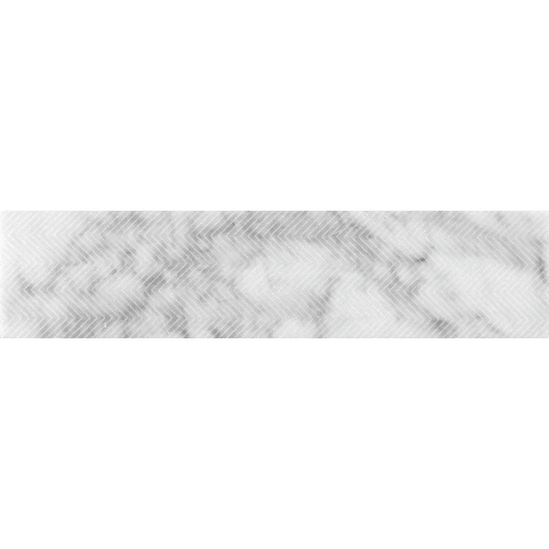Artistic Etched Chevron Carrara Bianco Carrara Mosaic Tile.