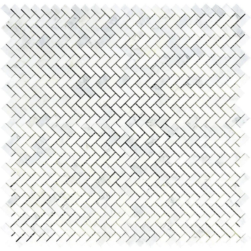 Asian Statuary (Oriental White) Marble 5/8x1 1/4 Herringbone Polished Mosaic Tile.