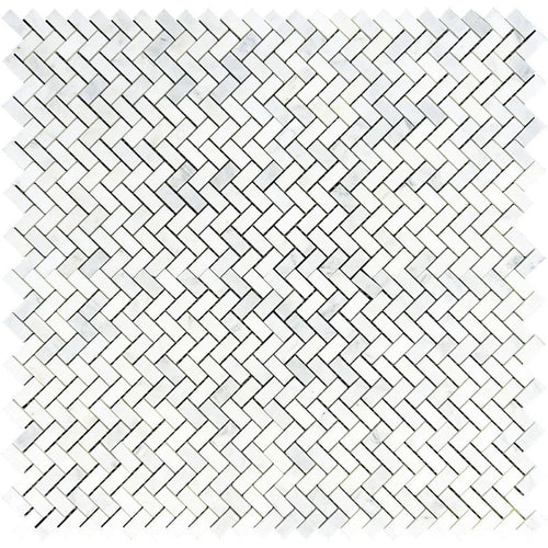 Asian Statuary (Oriental White) Marble 5/8x1 1/4 Herringbone Polished Mosaic Tile.