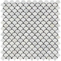 Asian Statuary (Oriental White) Marble Fan Shape (Raindrop) Polished Mosaic Tile.