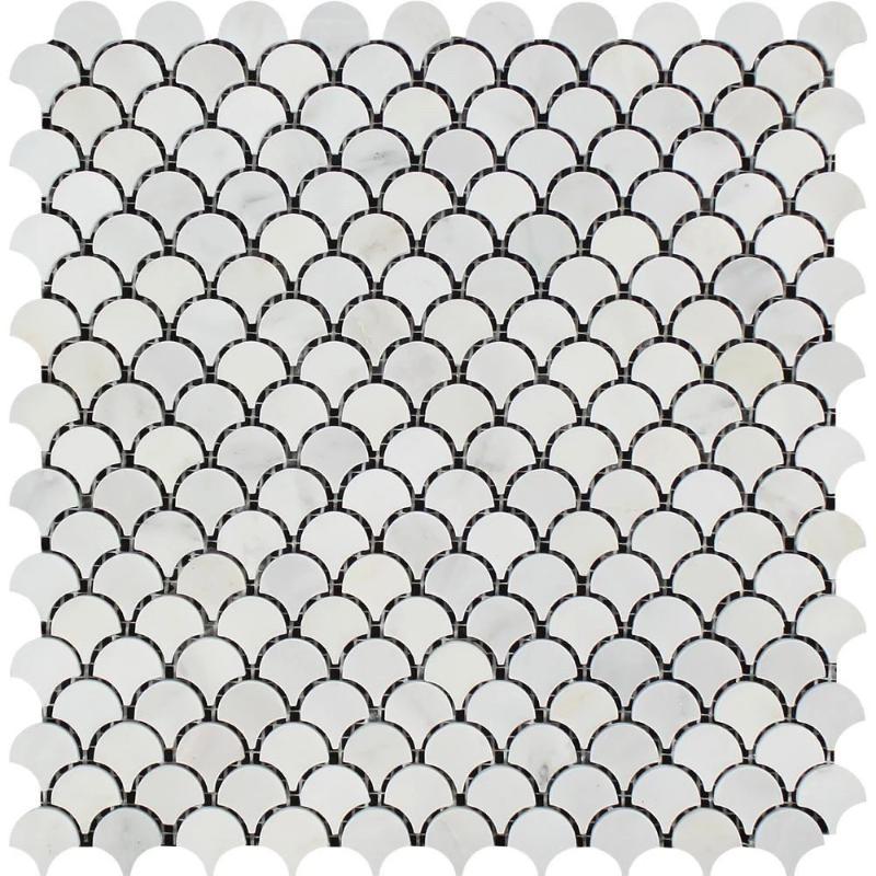 Asian Statuary (Oriental White) Marble Fan Shape (Raindrop) Polished Mosaic Tile.
