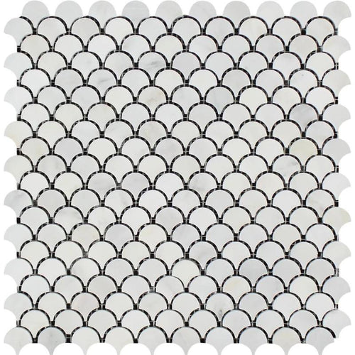 Asian Statuary (Oriental White) Marble Fan Shape (Raindrop) Polished Mosaic Tile.