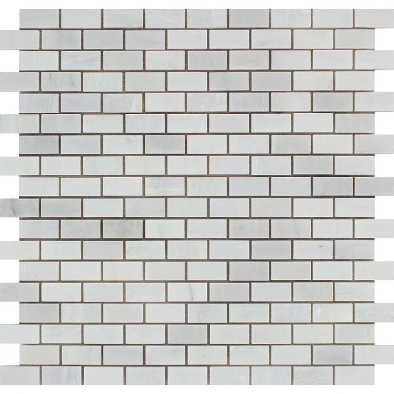 Asian Statuary (Oriental White) Marble Honed Mini Brick Mosaic Tile.