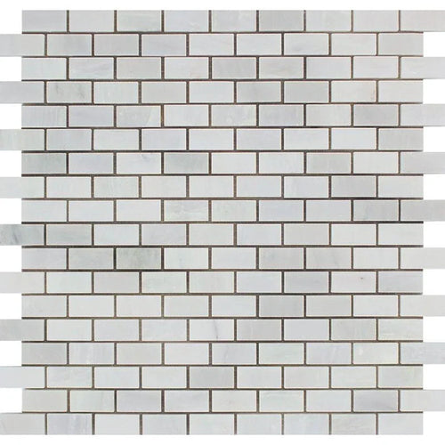 Asian Statuary (Oriental White) Marble Honed Mini Brick Mosaic Tile.