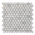 Asian Statuary (Oriental White) Marble Penny Round Polished Mosaic Tile.