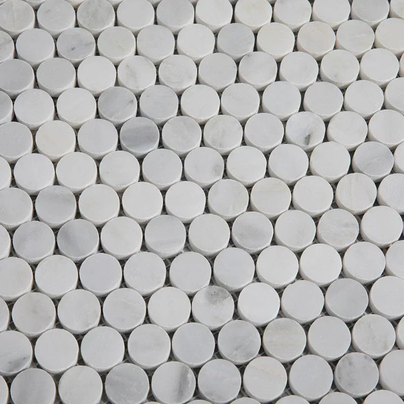 Asian Statuary (Oriental White) Marble Pennyround Honed Mosaic Tile - stoneandtiledepot.com