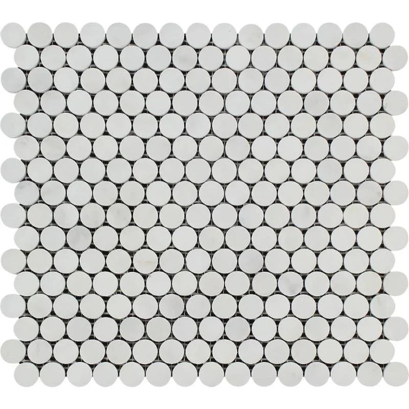 Asian Statuary (Oriental White) Marble Pennyround Honed Mosaic Tile.