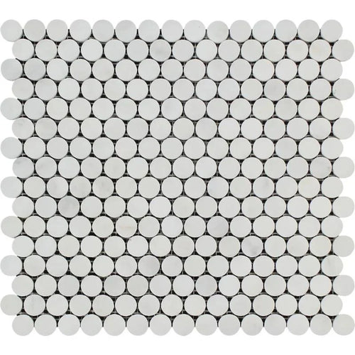 Asian Statuary (Oriental White) Marble Pennyround Honed Mosaic Tile.