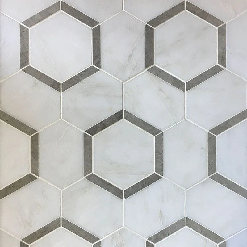 Asian Statuary Talia Gray Hexagon Marble Polished Mosaic Tile.