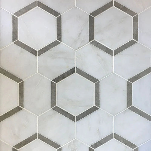 Asian Statuary Talia Gray Hexagon Marble Polished Mosaic Tile.