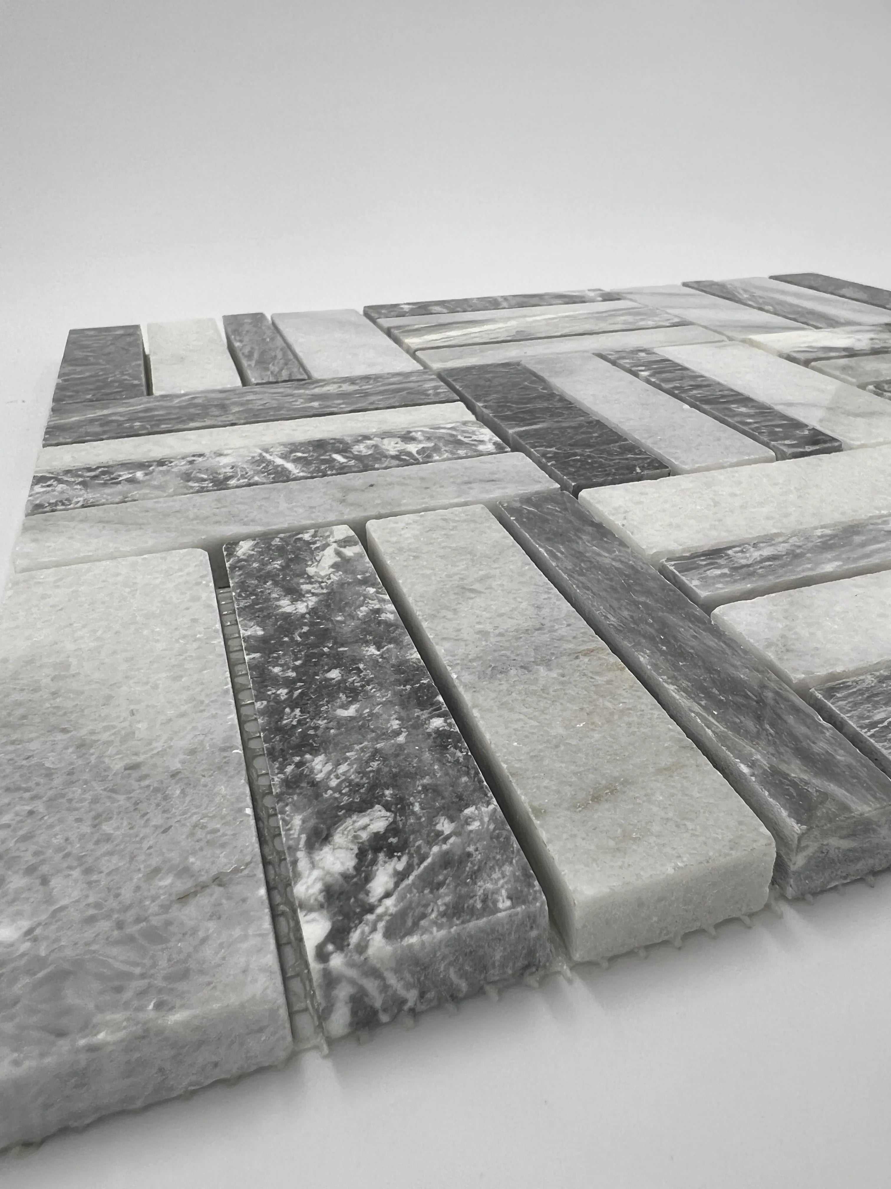 Bardiglio Marble with Thassos White Triple Stripe  Mosaic Tile - stoneandtiledepot.com