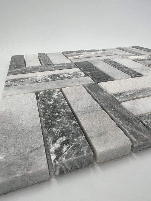 Bardiglio Marble with Thassos White Triple Stripe  Mosaic Tile - stoneandtiledepot.com