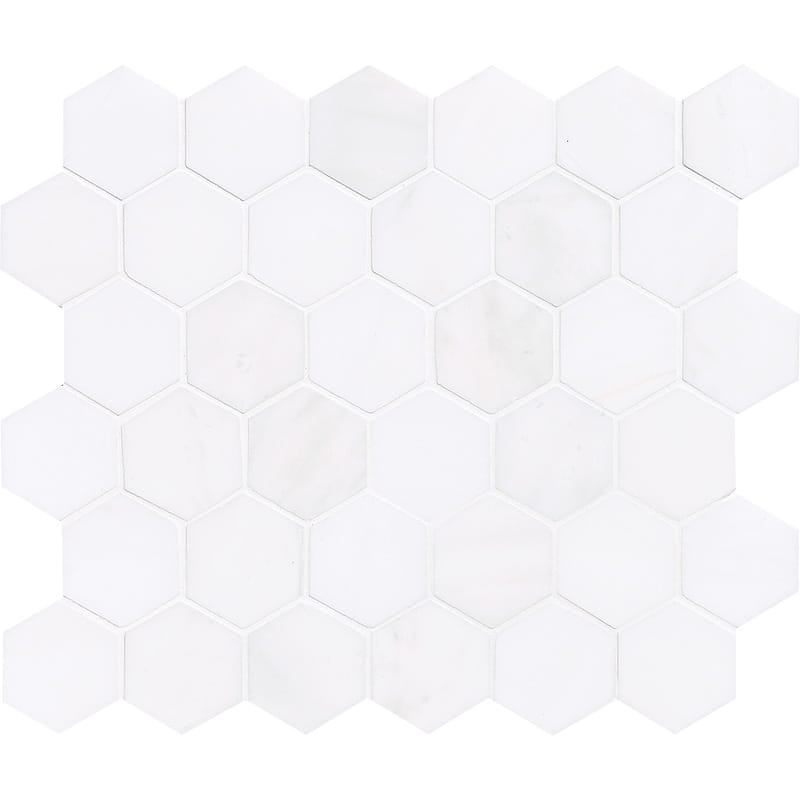 Bianco Lago Marble 2x2 Hexagon Honed Marble Mosaic Tile.