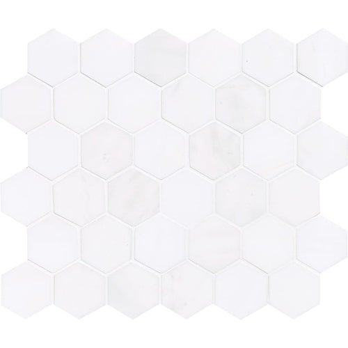 Bianco Lago Marble 2x2 Hexagon Honed Marble Mosaic Tile.