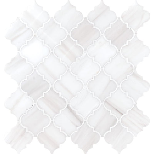Bianco Lago Marble Lantern (Arabesque) Polished Mosaic Tile.