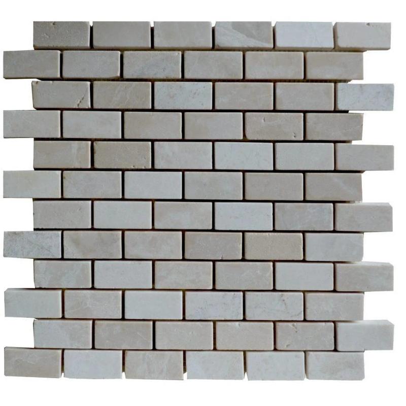 Botticino Beige Marble 1x2 Tumbled Mosaic Tile.