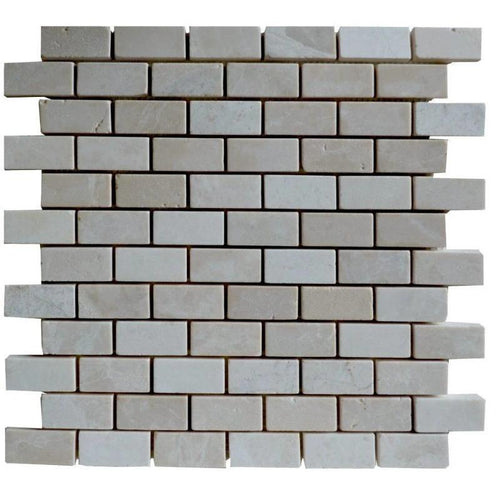 Botticino Beige Marble 1x2 Tumbled Mosaic Tile.