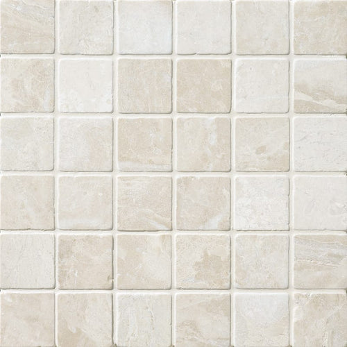 Botticino Beige Marble 2x2 Tumbled Mosaic Tile.