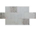 Calacatta Amber marble honed tile 12x24 display showing warm amber veining on soft white base.