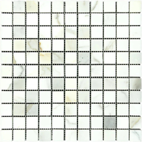 Calacatta Gold Marble 1x1 Honed Mosaic Tile.