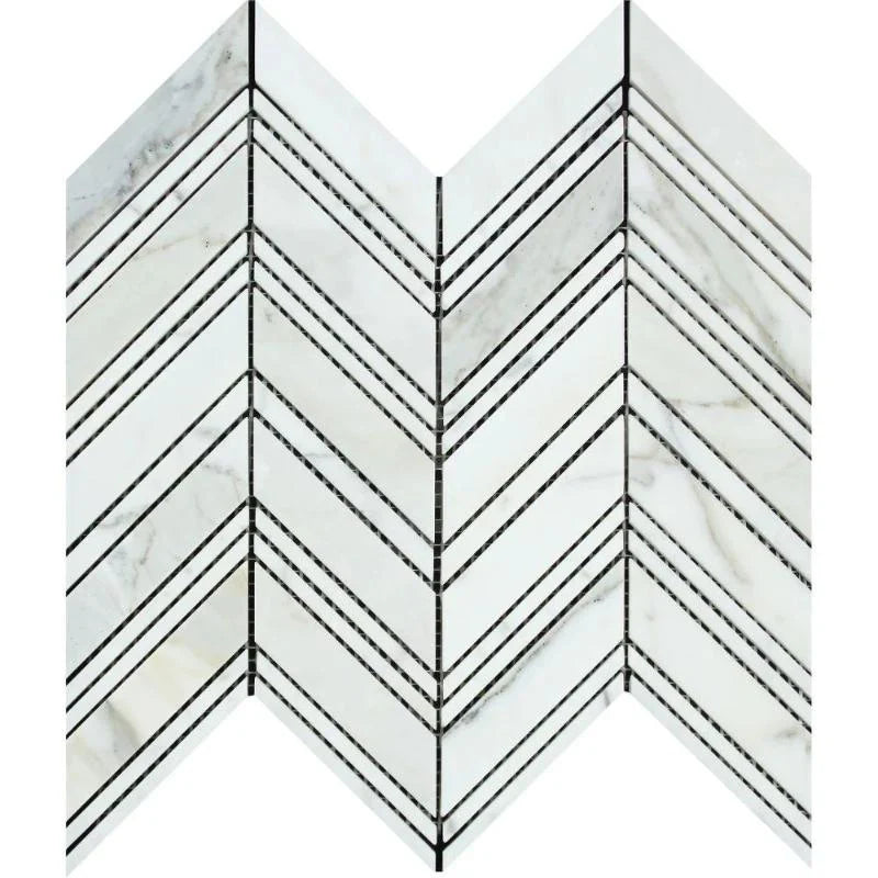 Calacatta Gold Marble Chevron Polished Mosaic Tile.