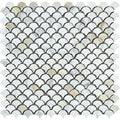 Calacatta Gold Marble Fan Shape (Raindrop) Honed Mosaic Tile.