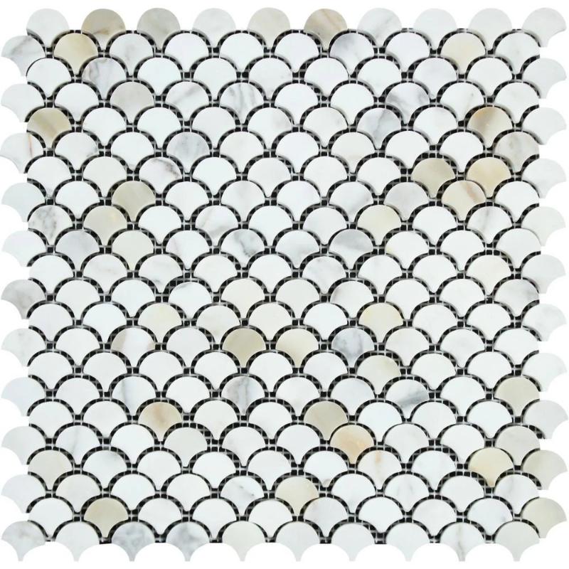 Calacatta Gold Marble Fan Shape (Raindrop) Honed Mosaic Tile.