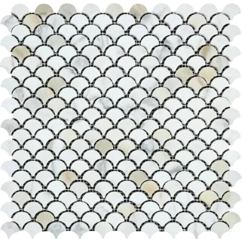 Calacatta Gold Marble Fan Shape (Raindrop) Polished Mosaic Tile.