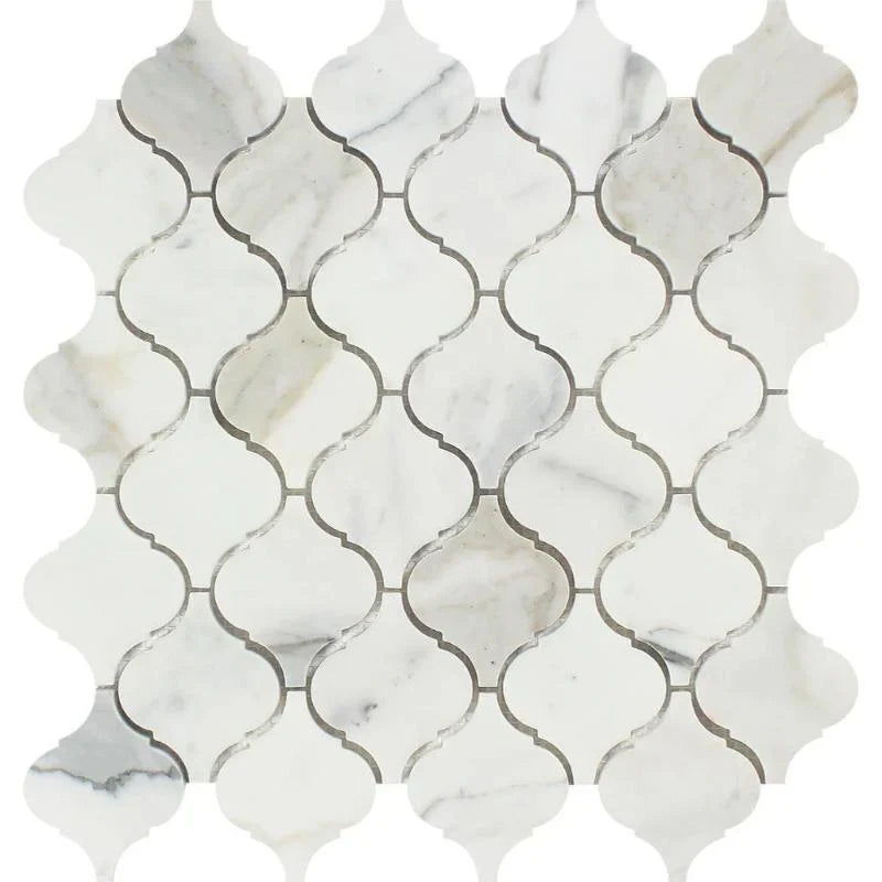 Calacatta Gold Marble Lantern Polished Mosaic Tile.