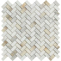Calacatta Gold Marble Mini Herringbone Honed Mosaic Tile.