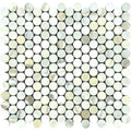 Calacatta Gold Marble Penny Round Polished Mosaic Tile.