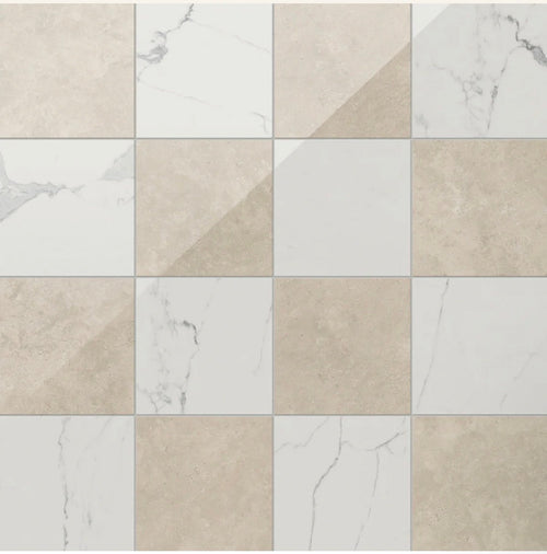 beige and ivory natural stone checkerboard kitchen floor