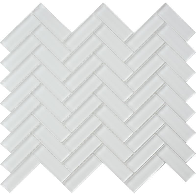 COLOR PALETTE MIRAGE WHITE 1x3 HERRINGBONE GLOSS glass Mosaic Tile.