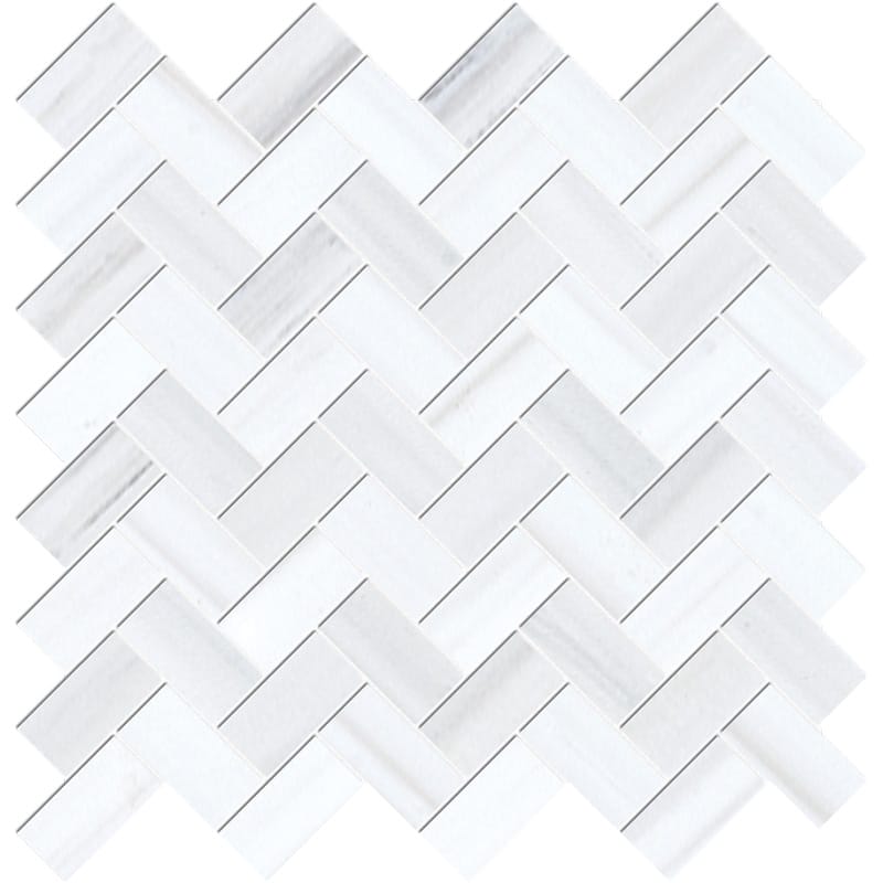 Dolomite Pearl Marble 1x2 Herringbone Polished Mosaic Tile.